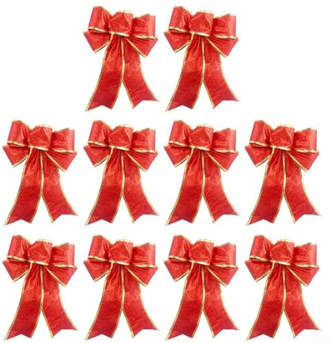 Hasaller 10 Stück Weihnachtsschleifen große Weihnachtsbaumschleifen Glitzer rot und gold Schleifen für Weihnachtsbaum Dekor Xmas Bowknot Ornamente Weihnachtsdekoration für Geschenke DIY Handwerk