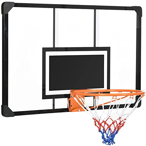 SPORTNOW Panier de Basket Mural, Panier Basket, avec Panneau incassable, Cerceau en Acier et Filet indéchirable, vis de Montage et clé, pour extérieur, Noir, Transparent, Orange