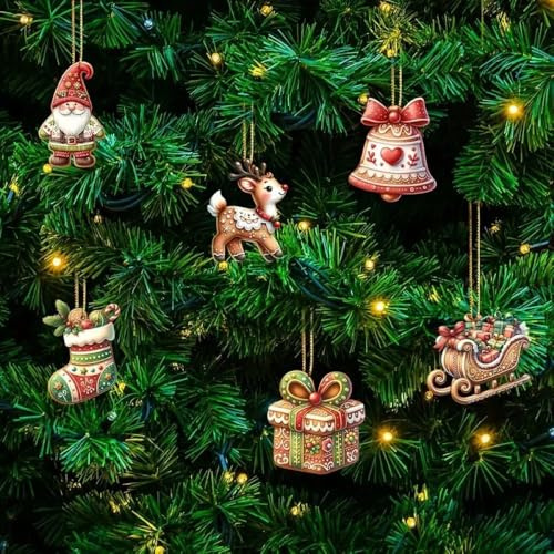 Handgefertige Weihnachtsbaumanhänger aus Holz, Lebkuchen-Weihnachtsmann-, Design, Gnom, Wichtel, Festliche Weihnachtsbaumdekoration, Christbaum, Baumornamente (Gold)