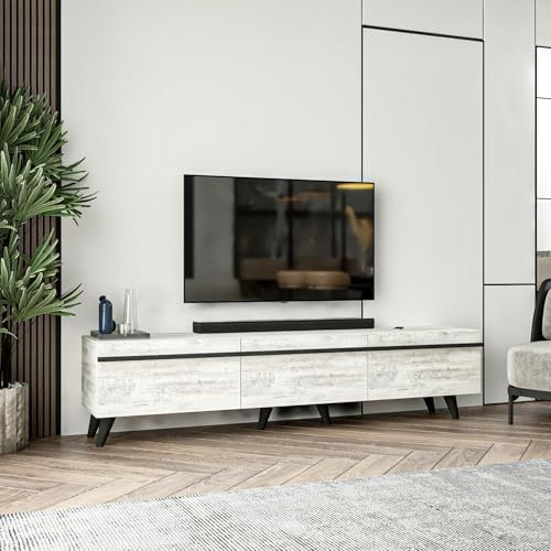 Hanah Home Elegant TV Stand, Crystal Color, 180 cm x 42 cm x 35 cm | 100% Melamine Coated Particle Board, 18 mm Thick | Stylish & Functional for Modern Living Rooms