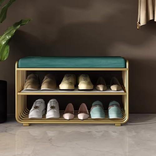 Shoe Bench With Storage,Bench Shoe Rack,Shoe Rack Bench,Storage Bench With Cushion,Shoe Bench Entryway,Shoe Storage Organizer,End Of Bed Storage Bench,Narrow Shoe Bench,Entryway Bench(Gold/Green,L31.5