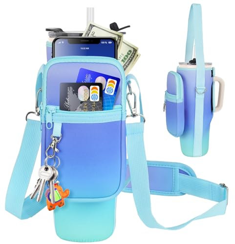 LEFOR·Z Sac de transport pour bouteille d'eau avec poche pour téléphone compatible avec gobelet Stanley/Meoky de 1,2 l avec poignée, pochette porte-bouteille d'eau avec sangle réglable, compatible