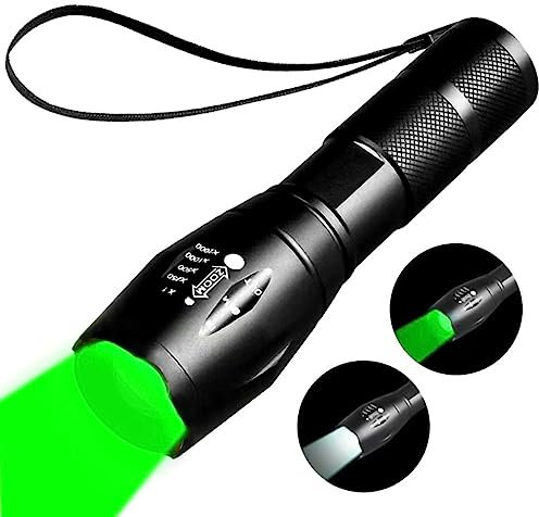 YZYOE Zwei-in-einem Taschenlampe mit weißem Licht und grünem Licht, grüne Taschenlampe Jagd wiederaufladbar, Outdoor Zoom grüne taktische Lampe, 2 Modi.
