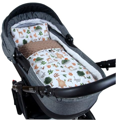 Babylux Babydecke Minky PLÜSCH Kuscheldecke 75x60cm + Kissen 35x30cm | 2-TLG Set für Kinderwagen, Wiege, Babyschale, Neugeborene (MP152 - Braun + Wald)