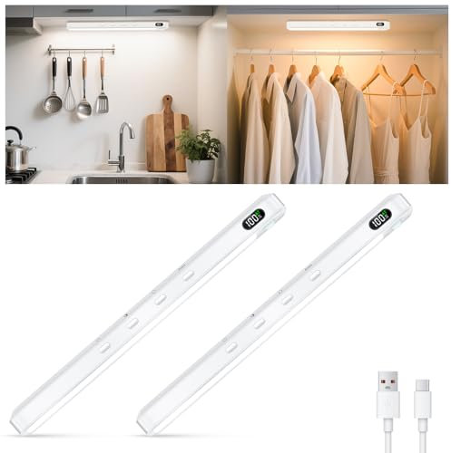 WILLED Unterbauleuchte Küche LED Schrankbeleuchtung mit Bewegungsmelder,1800 mAh Aufladbar 3 Farbmodi Dimmbar Kabellos Schranklicht USB Wiederaufladbar für Küche,Kleiderschrank,Schlafzimmer,2 Stück