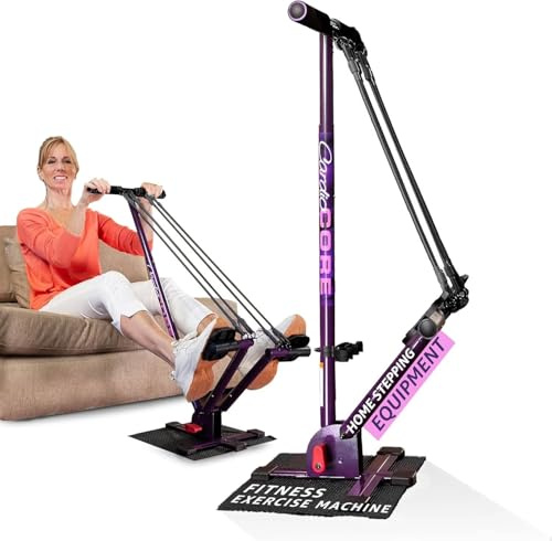 Cardio Core Portable Seated Rowing Stepper – Zero Impact Workout Machine – Pedal Exerciser with Resistance Bands & Handlebar – Full Body Toning for Core, Legs, Glutes & Arms - Great for Seniors