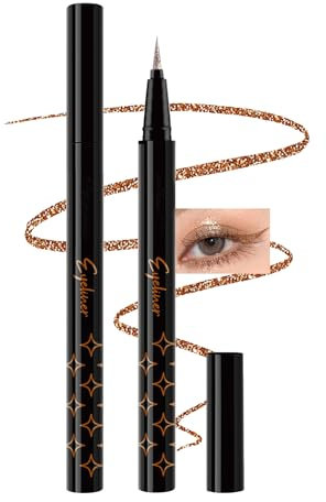 Braun Liquid Glitter Eyeliner, Metallic Finish Eyeliner Stift Wasserfest, Langanhaltende Wasserdicht, Smooth Flüssiger Bunt Eye Pencil, Highly Pigmented Shimmer Eye Liner Makeup für Stage Party-03