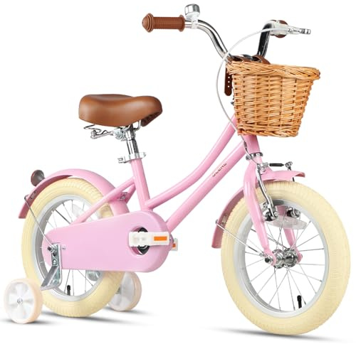 Glerc 16 Zoll Kinder Mädchen Fahrrad für 4 5 6 7 8 Jahre alt klein mit Baske, rosa