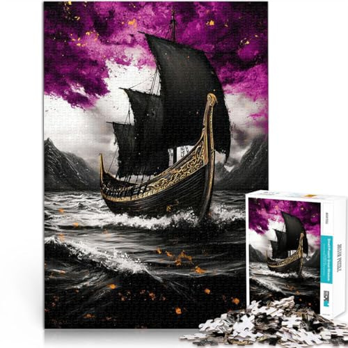 Puzzle für Erwachsene, 1000 Teile “Schwarzes Wikingerschiff auf stürmischer See” Aus Karton,für und ab 14 Jahren Hands-on-Spiel Verbesserung der Liebe zwischen Paaren。Größe:26x38cm/10.2x14.9Zoll