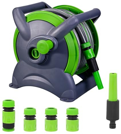 Garden Hose Reel 20M (ø 15 mm),Flexible Water Hose with Hose Guide, Nozzle and Fittings,2-in-1 as Free Standing or Wall Mounted Retractable Hose for General Use (Gray)