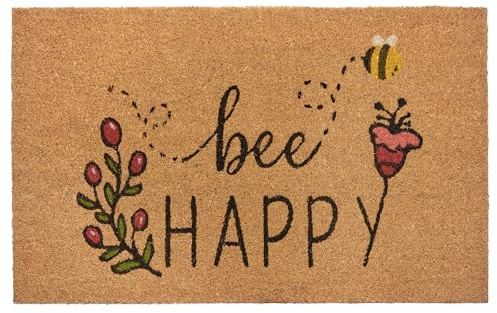 NYVI Fußmatte Kokos - rutschfest, Wetterfest, für Innen und Außen - Schmutzfangmatte Kokosmatte - 45x75 cm Rechteckig - Bee Happy