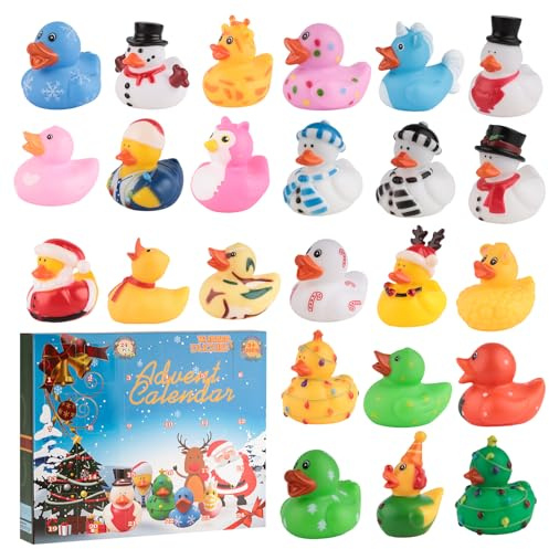 24 Tage Duck Advent Calendar - 2025 Adventskalender, Badeenten Ente Gummienten Enten Spielzeug, Badespielzeug für Kinder Mädchen Jungen, Weihnachte Weihnachtskalender Kids (Mehrfarbig)