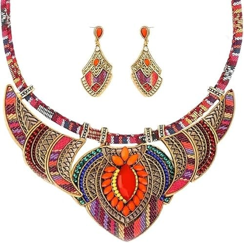 Boho Schmuckset Halskette Ohrringe Bunte Steine Oriental Damen Bauchtanz | Orientalisches Boho Schmuckset Mit Bunten Steinen Halskette Und Ohrringe Geeignet Für Festlichkeiten Bauchtanz Kostüm