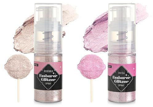Paillettes Comestibles Spray 5g x2 Colorant Alimentaire Poudre, Decoration Gateau Comestible pour Fondant, Macaron, Paillette Alimentaire pour Cocktail, Luster Dust Or Rose et Rose