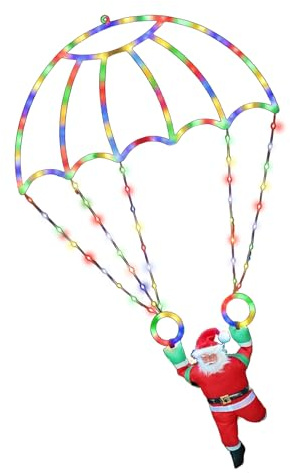 Gramigg Weihnachtsmann-Fallschirm-Hängeleuchte für den Innen- und Außenbereich, Dekoration für Weihnachten, Dachfenster, Feier, Urlaub, Party-Beleuchtung, Outdoor-Weihnachtsbeleuchtung für Veranda