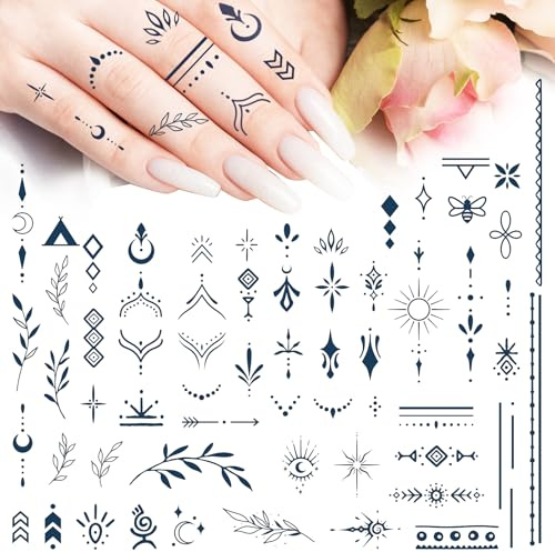 2 Blätter Temporäre Tattoos, Langanhaltend 2 Wochen Wasserfest Schwarz Tattoo Herz Love Fake Klebetattoos Gesicht Hals Arm für Mädchen Frauen Mann