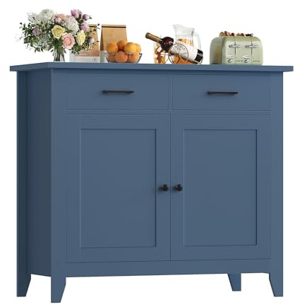 HOCSOK 91cm Sideboard with 2 Drawers & 2 Doors, Modern Buffet Cabinet | Kitchen Storage Cabinet, Hallway Cupboard for Dining Room & Living Room, Easy Assembly, Sturdy MDF, Coastal Blue