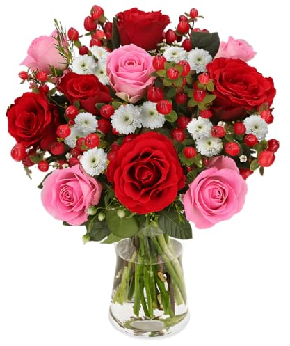 Blumenstrauß Liebeszauber XL“ | Rosen, Waxflowers, Johanniskraut & Mehr | Rot, Pink & Weiß | Top Qualität | 7-Tage-Frischegarantie | Wunderschöne Geschenkidee