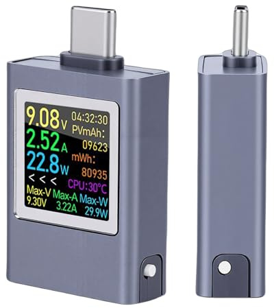 Jectse Misuratore di Potenza USB C Tester, Tester di Potenza USB, Multimetro Digitale con Schermo a Colori, 6 modalità di Visualizzazione e Rotazione di 360 Gradi, per Dispositivi