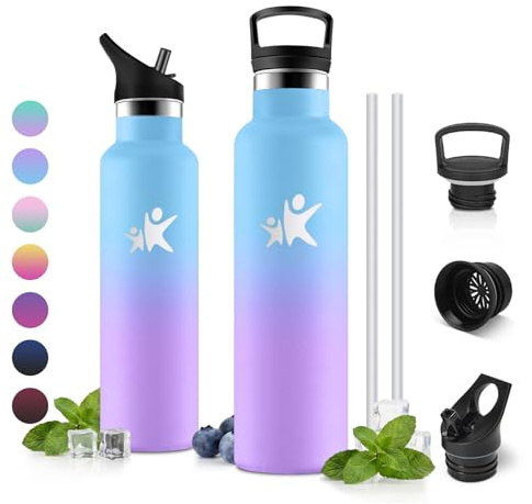 JAPORIA Borraccia 750 ml, Borracce Termica, a Prova di Perdite, Borraccia Termica Acciaio Inox, Borracce con Cannuccia, senza BPA, per Bevande Sport, Fitness, Campeggio