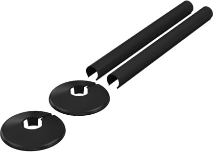 Radiator Pipe Covers & Collars 15mm, Gloss Black, 2 Pack | Clip-On Pipe Sleeves, Luxury Finish, Easy Fit, Cut-to-Size Design, 200mm