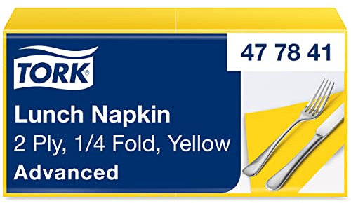Tork 477841 Lunchservietten Gelb / 2-lagige Servietten für kleine Gerichte oder Snacks / Advanced Qualität / 10 x 200 (2000) Papierservietten / 32,6 x 33 cm (B x L) / 1/4-Falz