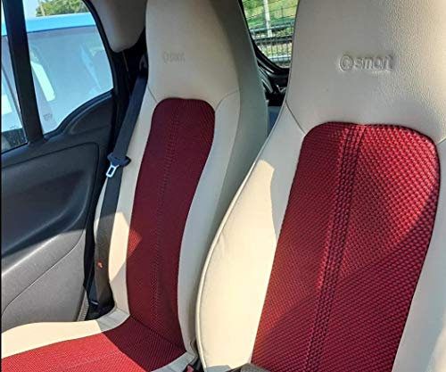 TOPCAR ATHENS | Zwei Autositzbezüge aus synthetischem und Kunstleder | 100% Passgenau, Kompatibel mit SMART FORTWO 2007-2014 999cc (451) | Sitzbezügesets | Farben Zucker (Hellbeige) und Rot