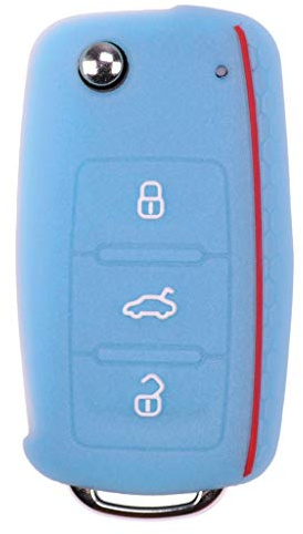 Soft Case Schutz Hülle Auto Schlüssel im Wabe Design Fluoreszierend Blau für VW SEAT Skoda Golf 6 Octavia UP Leon ab 11/2009