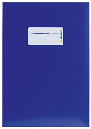 HERMA 19765 Heftumschlag A5 Karton Blau, Hefthülle mit Beschriftungsfeld aus stabilem & extra starkem Papier, Heftschoner für Schulhefte, farbig