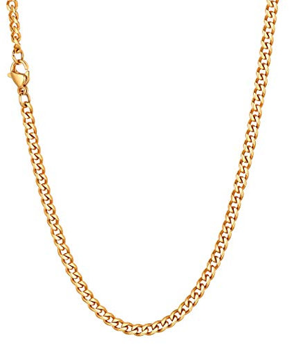 Richsteel herren Kette 3mm breit 46cm Kubanische Kette aus Edelstahl Panzerkette Halskette in Gold für Frauen und Männer