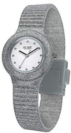 HIP HOP Sparkling Mania, Orologio Donna Glitterato Argento, Cinturino Morbido in Silicone Resistente all'Acqua HWU0967