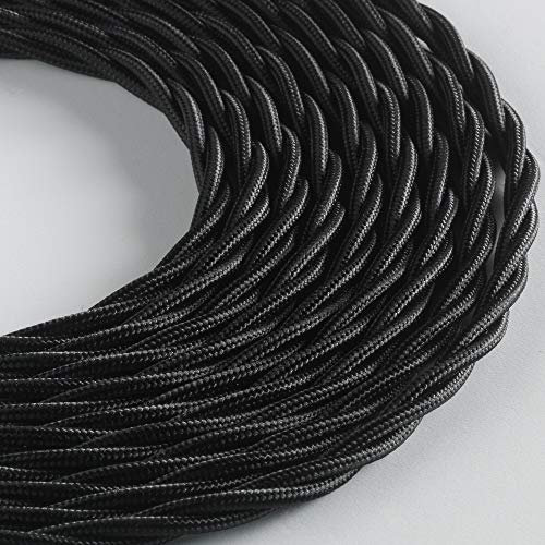 Klartext – Cable textil trenzado Belle Époque para instalación eléctrica vintage, 3 x 1 mm, negro, 10 m