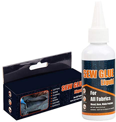 Plextone Colle à coudre liquide pour couture de tissu, adhésive transparente, imperméable (60ml) (60ml)