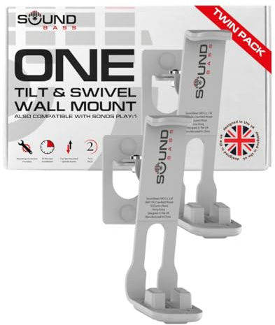 Sound Bass ONE/Gen2/ONE SL/Play:1 Wandhalterung, Weiß, 2er-Pack | Kompatibel mit Sonos ONE, ONE Gen 2, ONE SL & PLAY:1, Neig- & Schwenkbar, Doppelpack (2 Stück), UK-Design