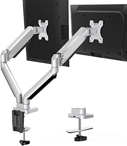 MOUNTUP Dual Monitor Desk Mount, Die-Cast Aluminum Fully Adjustable Double Monitor Arm with Gas Spring, Computer Monitor Stand Fits 2 Screen 17 to 32 inch - Each Arm Holds up to 17.6LBS, MU0024