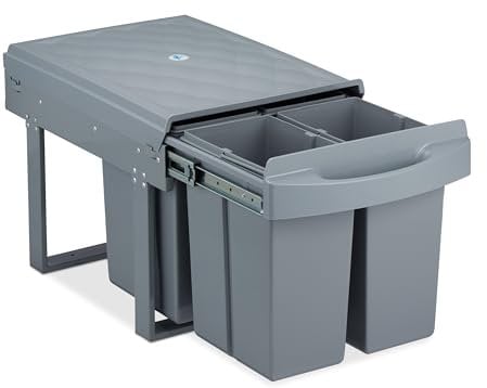 Relaxdays Cubo de Basura 4 Compartimentos, Papelera Cocina Extraíble Bajo Fregadero, 4x 8 L, 34,6 x 34 x 51,8 cm, Gris