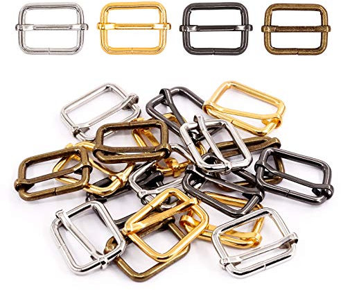 Swpeet 60Pcs Heavy Duty 1 Inch / 25mm Metal Rectangle Adjuster Triglides Slides Buckle, Webbing Belts Buckle Metal Rings for for Belt Bags DIY Accessories Keychains - Sliver, Bronze, Gold, Gun-Black
