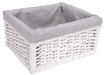 HERSIG - Pongotodo Mimbre Natural | Cesta Mimbre Rectangular con Forro y Puntilla, sin Asas - 34,5 x 28,5 x 18 cm - Color Blanco