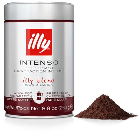 illy Intenso Ground Coffee, Dark Roast, 100% Arabica, Ideal for Moka Pots, 250g Tin