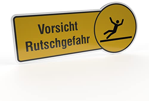 Betriebsausstattung24® Hinweisschild Vorsicht Rutschgefahr | Folie, selbstklebend (BxH): 30,0 x 13,0 cm | Befestigungsart: Zum Verkleben | Text und Symbol Schild | Gefahrenkennzeichnung