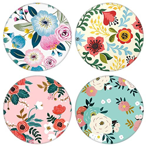 4 Pack Cell Phone Stand,Collapsible Cellphone Foldable Finger Grip Holder for Smartphone and Tablets - Pink Green Red White Flower Floral