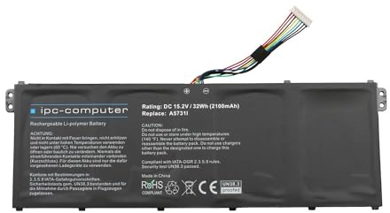 IPC-Computer Akku AC14B8K (15,2V / 2100mAh) kompatibel zu Acer - KT.0040G.005 mit 32Wh