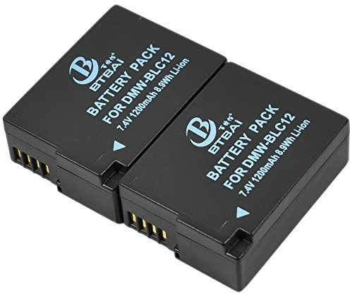 BTBAI Lot de 2 batteries + chargeur USB pour DMW-BLC12 DMWBLC12 DMW-BLC12E DMW-BLC12GK DMW-BLC12PP Lumix DMC-FZ1000 DMC-FZ200 DMC-FZ200GK k1a