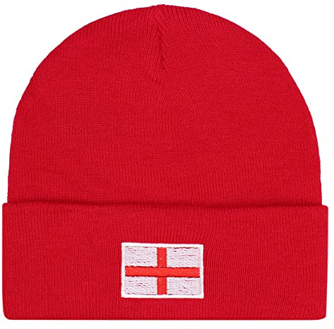 TeddyT's England Flag Thermal Knit Rib Beanie Hat in Red