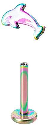 BlackAmazement 316L Edelstahl Labret Ohrstecker Tragus Helix Monroe Piercing Delfin Delphin Mehrfarbig Regenbogen Bunt Weiß 8mm Damen