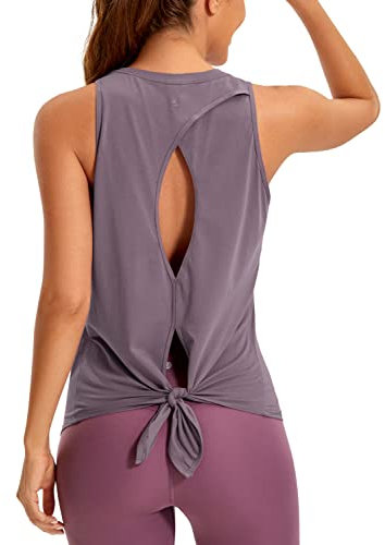 CRZ YOGA Damen Sport Tank Top Backless Ärmelloses Yoga Tshirt Sommer Leichte Fitness Oberteile Tops lila grau 40