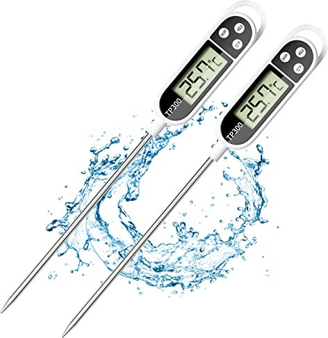 Firschoie 2 Stück Digitale Küchenthermometer, Digitales Thermometer für Lebensmittel mit langen Sonden, Thermometer zum Kochen Grillthermometer, für die Küche zum Kochen, Backen, Grillen, Babynahrung