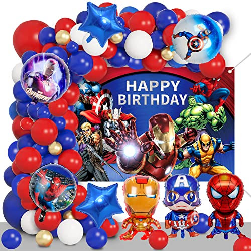 Superhelden Partyzubehör, Superhelden Geburtstags Hintergrund, Superhelden Party Set, Superhelden Deko Kindergeburtstag Set, Luftballons Decoration, Superhelden für Kinder Geburtstag Party