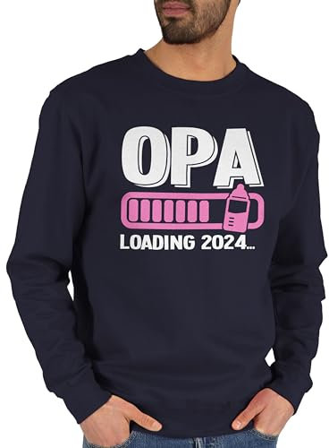 Sweater Pullover Sweatshirt Herren Damen - Geschenke - 2024 Opa loading mit Babyflasche - weiß/rosa - XL - Dunkelblau - grandfather vstertag vatwrtag großvater für grossvater vatertagsgeschenk