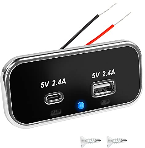 MEIRIYFA Panneau d'interrupteur mural 12 V pour véhicule récréatif avec double port de type C et USB A, chargeur de voiture à double port pour voitures, bus, camping-car, bateau